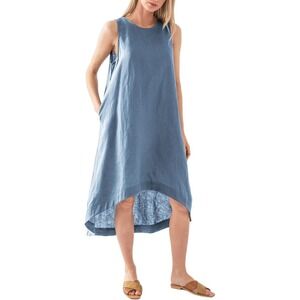 Amazhiyu 100% Linen Tunic Dress XXL Blue High Low Lagenlook Minimalist Coastal